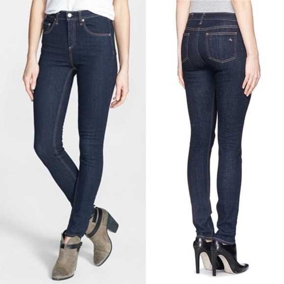 rag & bone Denim - Rag & Bone Jeans Womens 26 High Rise‎ Skinny Dark Blue Wash Stretch Pockets Belt